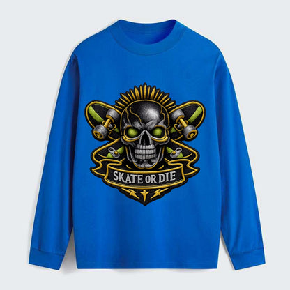 SKATEBOARD SKULL - skull with skateboard in black and neon green , - Classic Long Sleeve Shirt - Blue