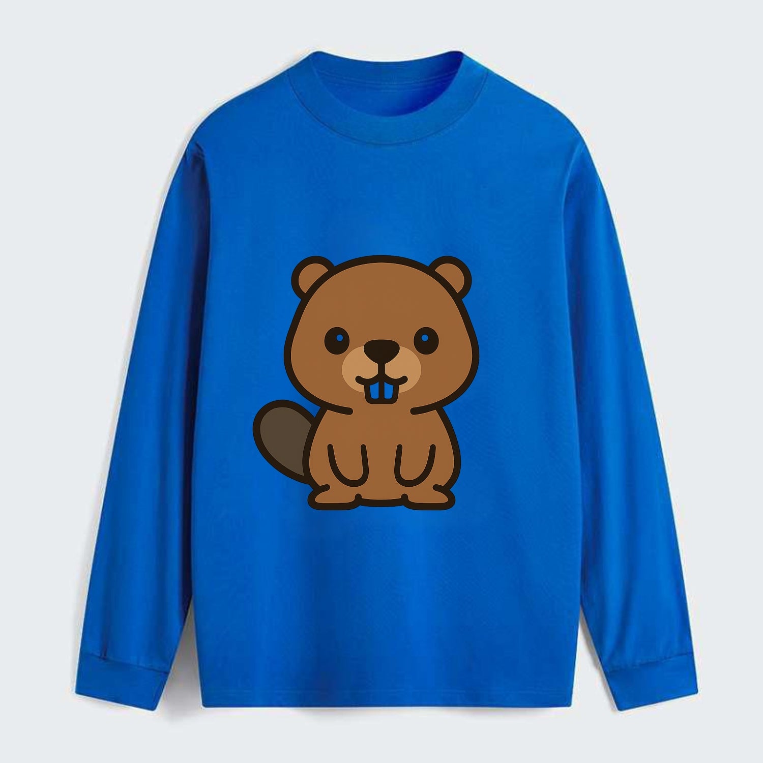 Baby Beaver - brown fur, paddle tail, buck teeth, friendly eyes, - Classic Long Sleeve Shirt - Blue