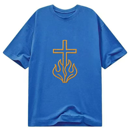 Burning Bush Cross  - Classic T-shirt - Blue