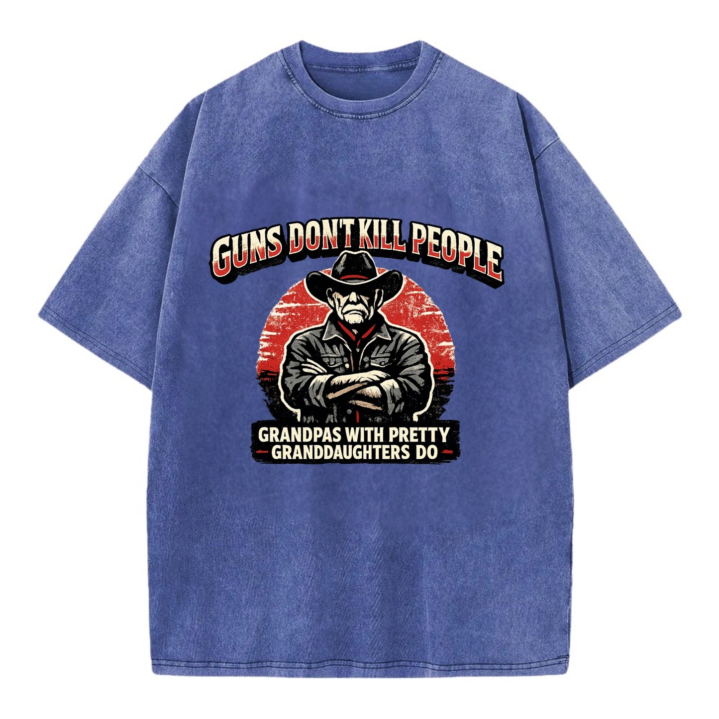 Grandpas Pretty Granddaughters - Cowboy - Vintage T-shirt - Blue