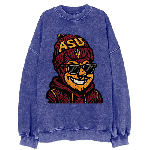 Tempe Sparky wearing Arizona State beanie with fork patch - Vintage Sweatshirt