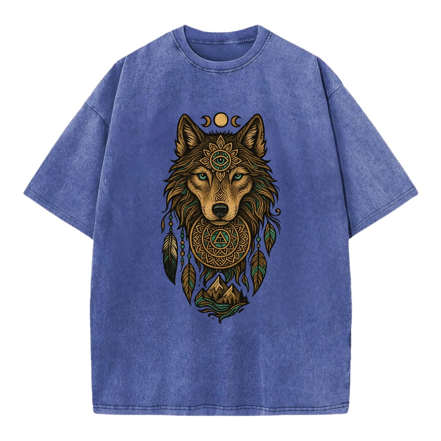 Tattoo Wolf Flash  - Vintage T-shirt - Blue