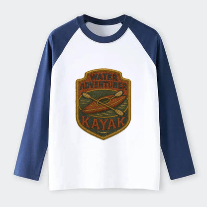 Kayak with paddle - water adventurer - Raglan Long Sleeve T-Shirt - Blue