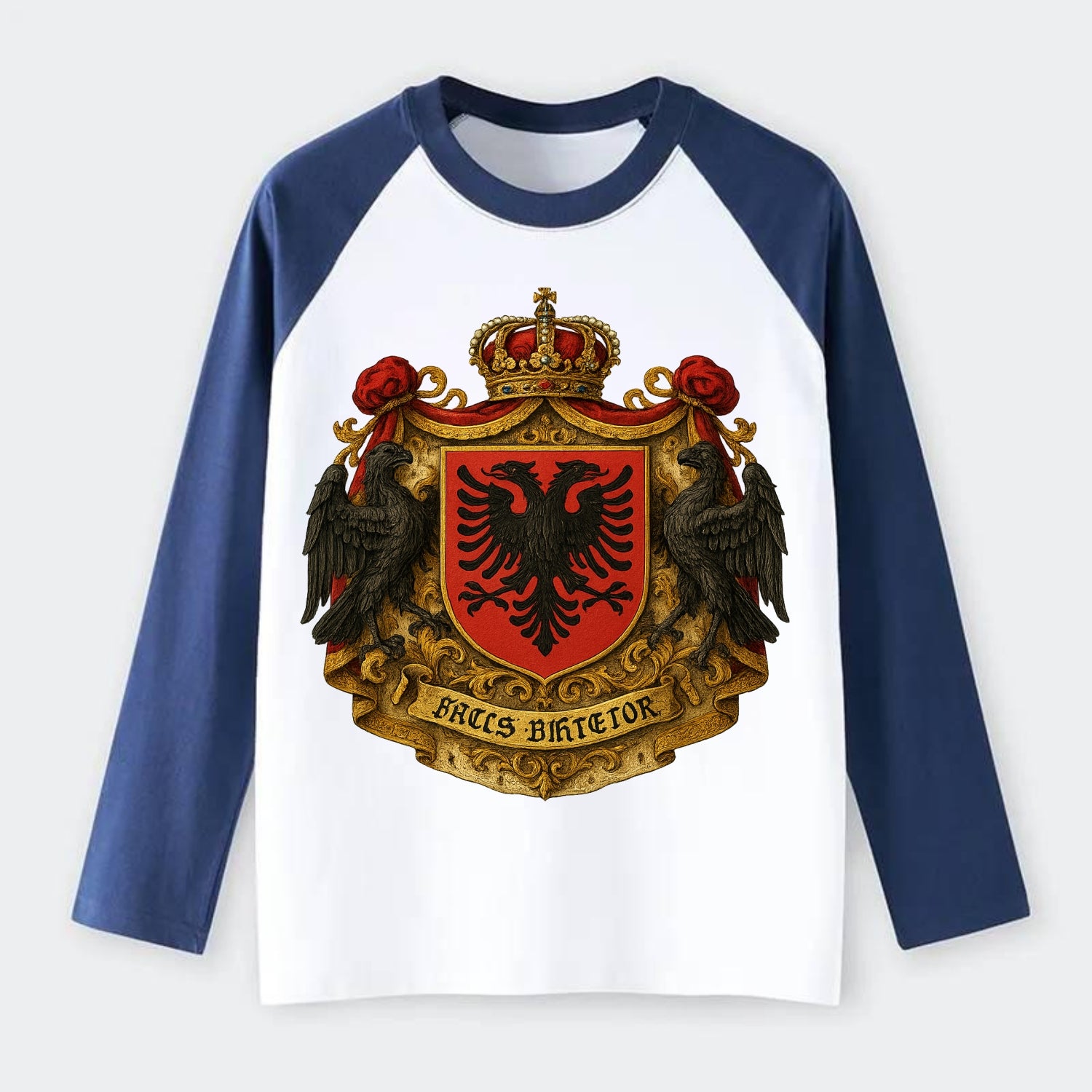 Albania Double Eagle Emblem - Raglan Long Sleeve T-Shirt - Blue