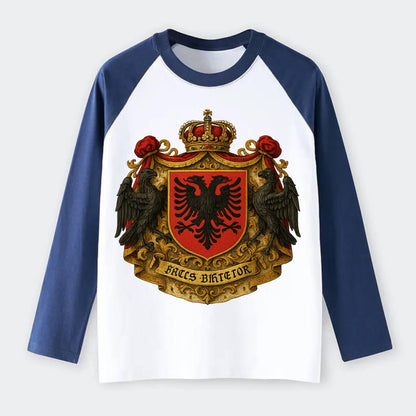 Albania Double Eagle Emblem - Raglan Long Sleeve T-Shirt - Blue