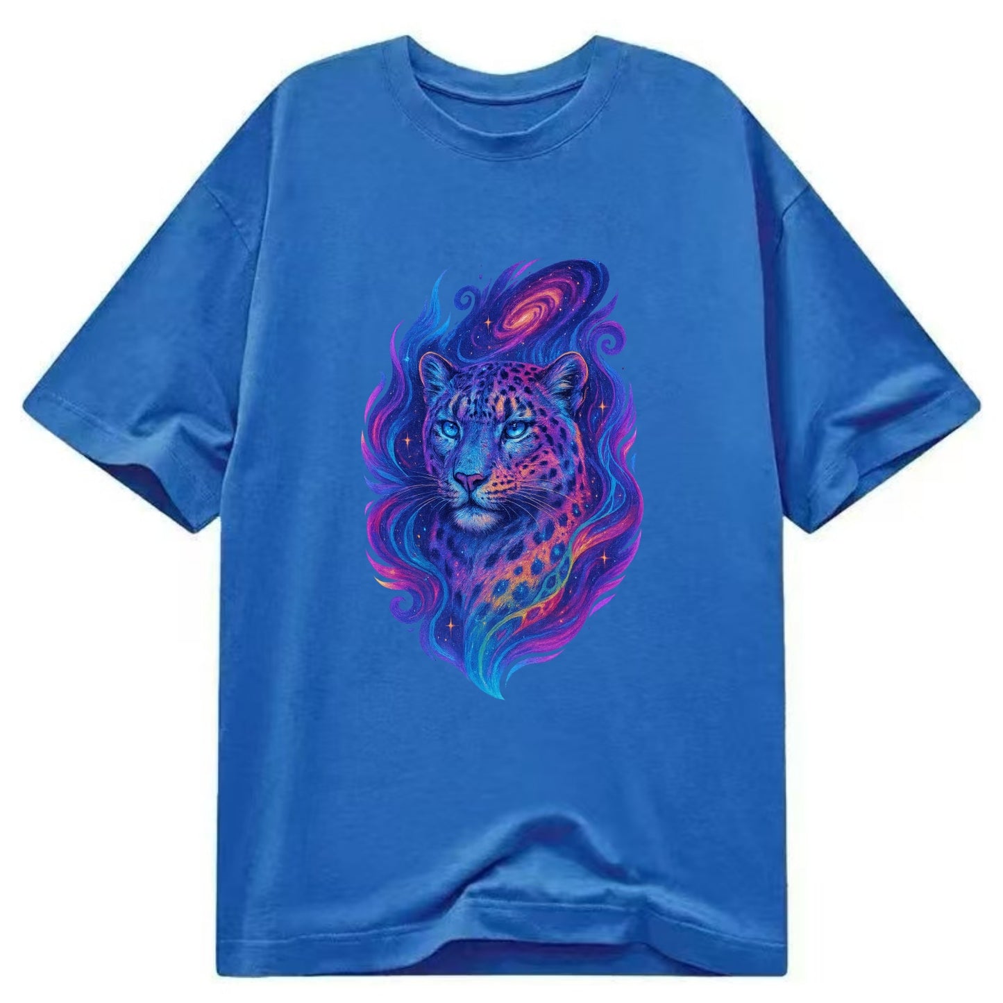 Majestic snow leopard with rainbow gradient spots, crystalline flowing patterns, - Classic T-shirt - Blue