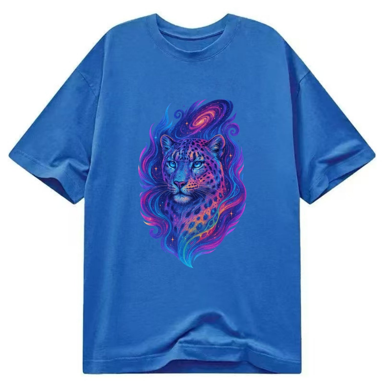 Majestic snow leopard with rainbow gradient spots, crystalline flowing patterns, - Classic T-shirt - Blue