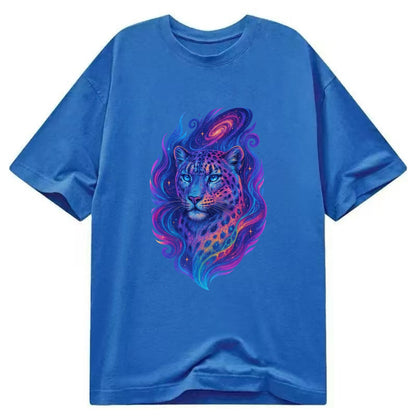 Majestic snow leopard with rainbow gradient spots, crystalline flowing patterns, - Classic T-shirt - Blue