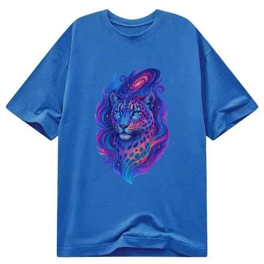 Majestic snow leopard with rainbow gradient spots, crystalline flowing patterns, - Classic T-shirt - Blue