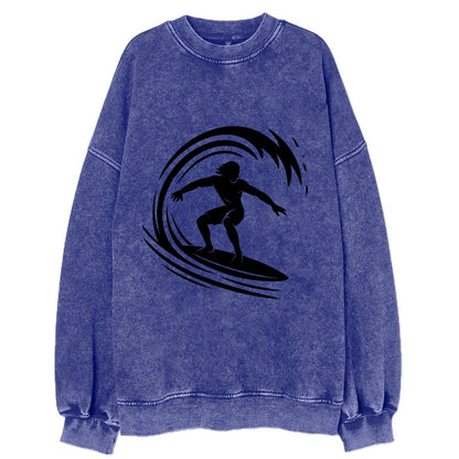 Hawaiian surfer riding big wave - Vintage Sweatshirt - Blue