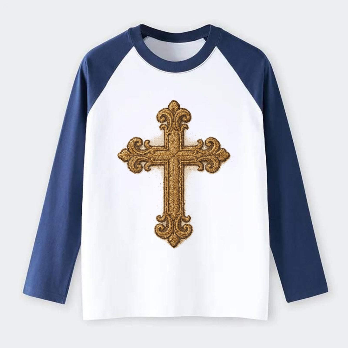 Baroque Cross  - Raglan Long Sleeve T-Shirt - Blue