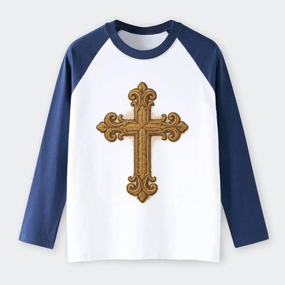 Baroque Cross  - Raglan Long Sleeve T-Shirt - Blue