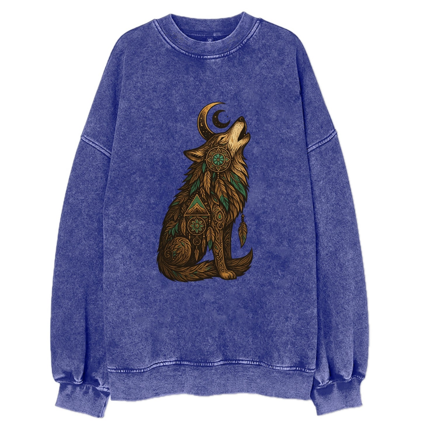 Celestial Moon Wolf  - Vintage Sweatshirt - Blue