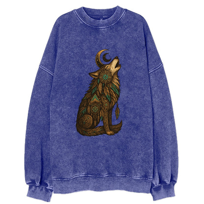 Celestial Moon Wolf  - Vintage Sweatshirt - Blue