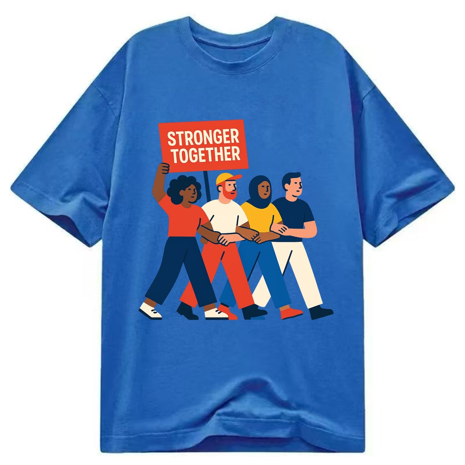 Peaceful protesters marching with linked arms - "Stronger Together" - solidarity - Classic T-shirt - Blue