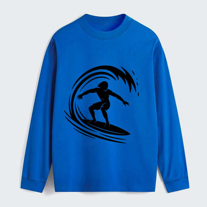 Hawaiian surfer riding big wave - Classic Long Sleeve Shirt - Blue