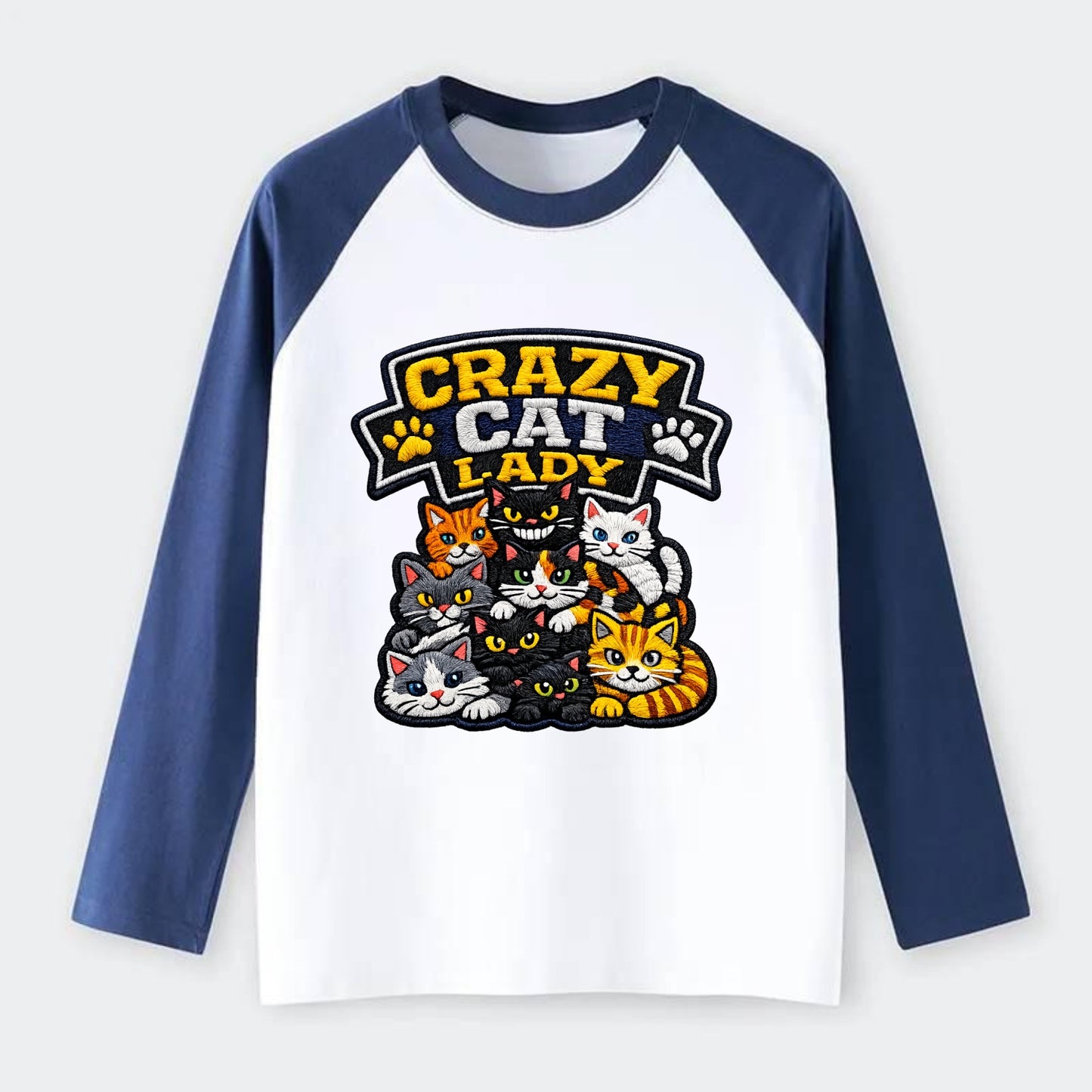 CRAZY CAT LADY - cat pile in multicolor , cat collector - Raglan Long Sleeve T-Shirt - Blue