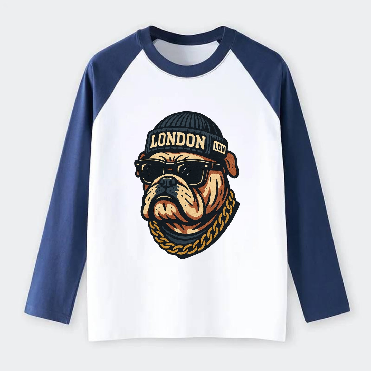 London Bulldog - Raglan Long Sleeve T-Shirt - Blue