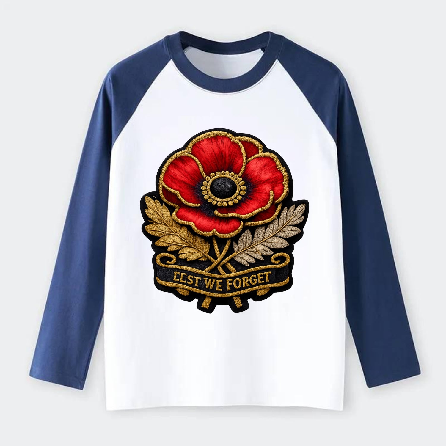 MEMORIAL POPPY - red poppy flower in scarlet , remembrance - Raglan Long Sleeve T-Shirt - Blue