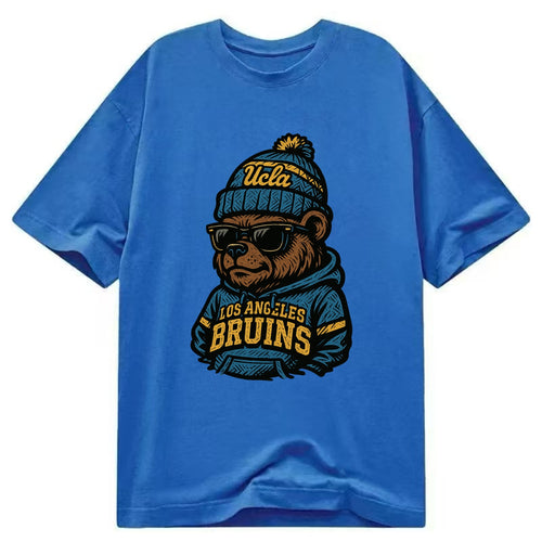 Los Angeles Bruin wearing UCLA beanie with script patch - Classic T-shirt