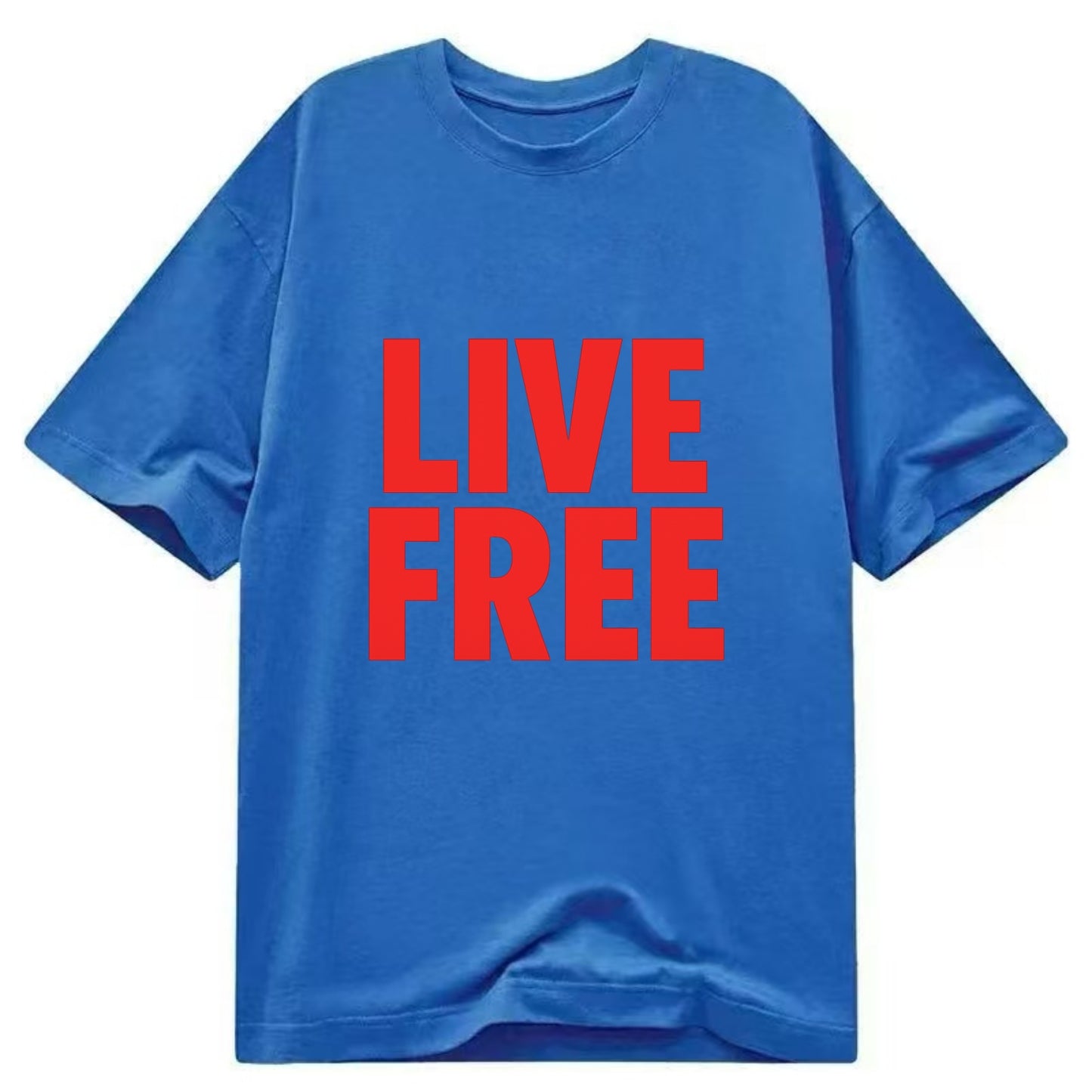 Bold typography design - "LIVE FREE" - unrestricted living - Classic T-shirt - Blue