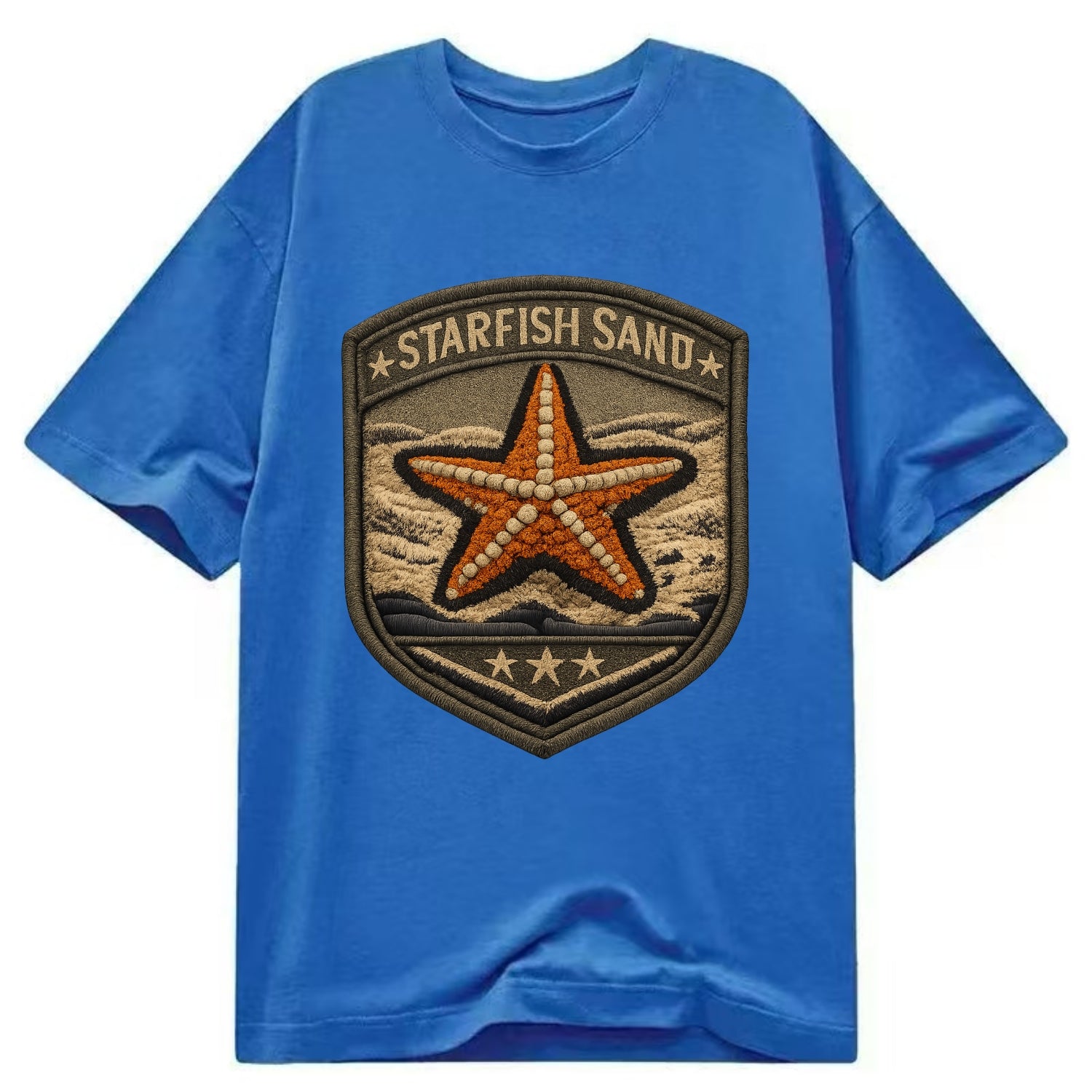 STARFISH SAND - sea star in orange and tan , beachcomber - Classic T-shirt - Blue