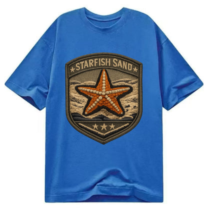 STARFISH SAND - sea star in orange and tan , beachcomber - Classic T-shirt - Blue