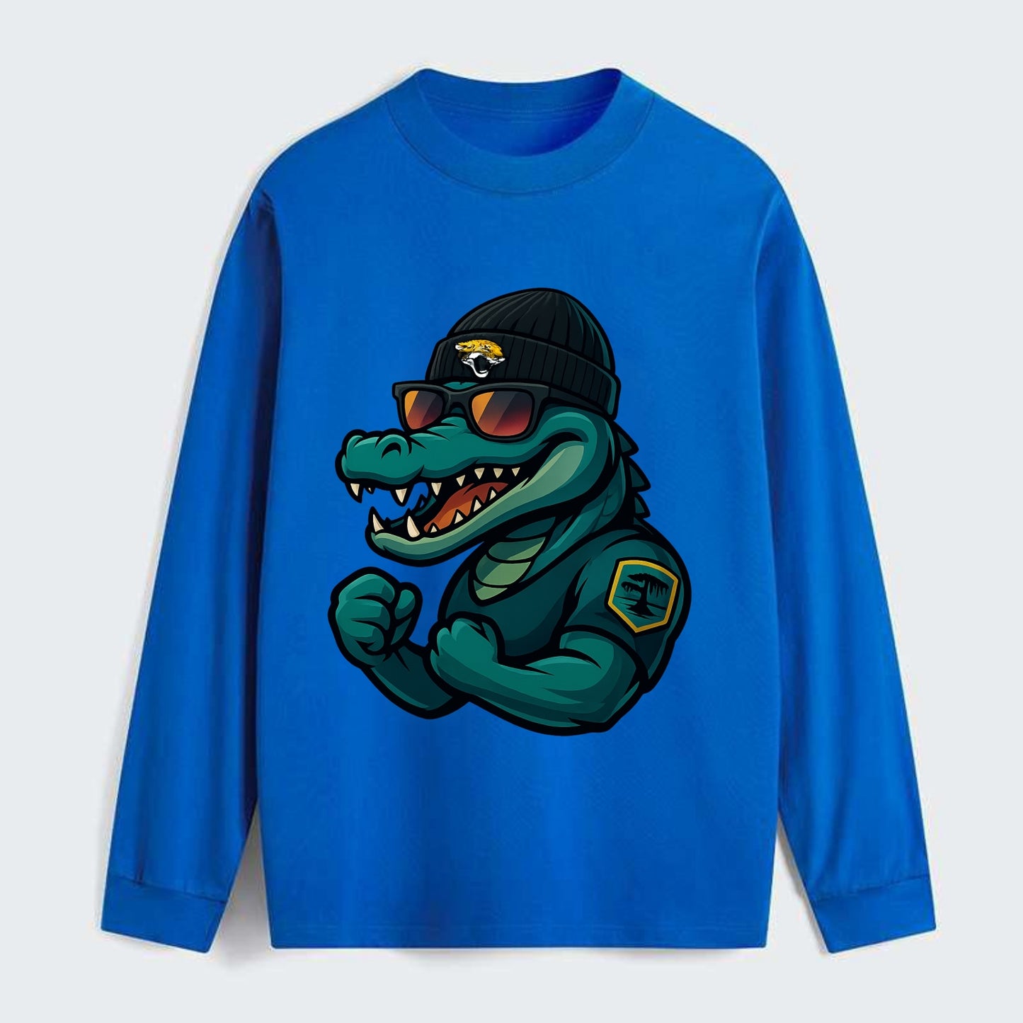 Jacksonville Alligator wearing Jaguars beanie with swamp patch and - Classic Long Sleeve Shirt - Blue