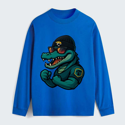 Jacksonville Alligator wearing Jaguars beanie with swamp patch and - Classic Long Sleeve Shirt - Blue