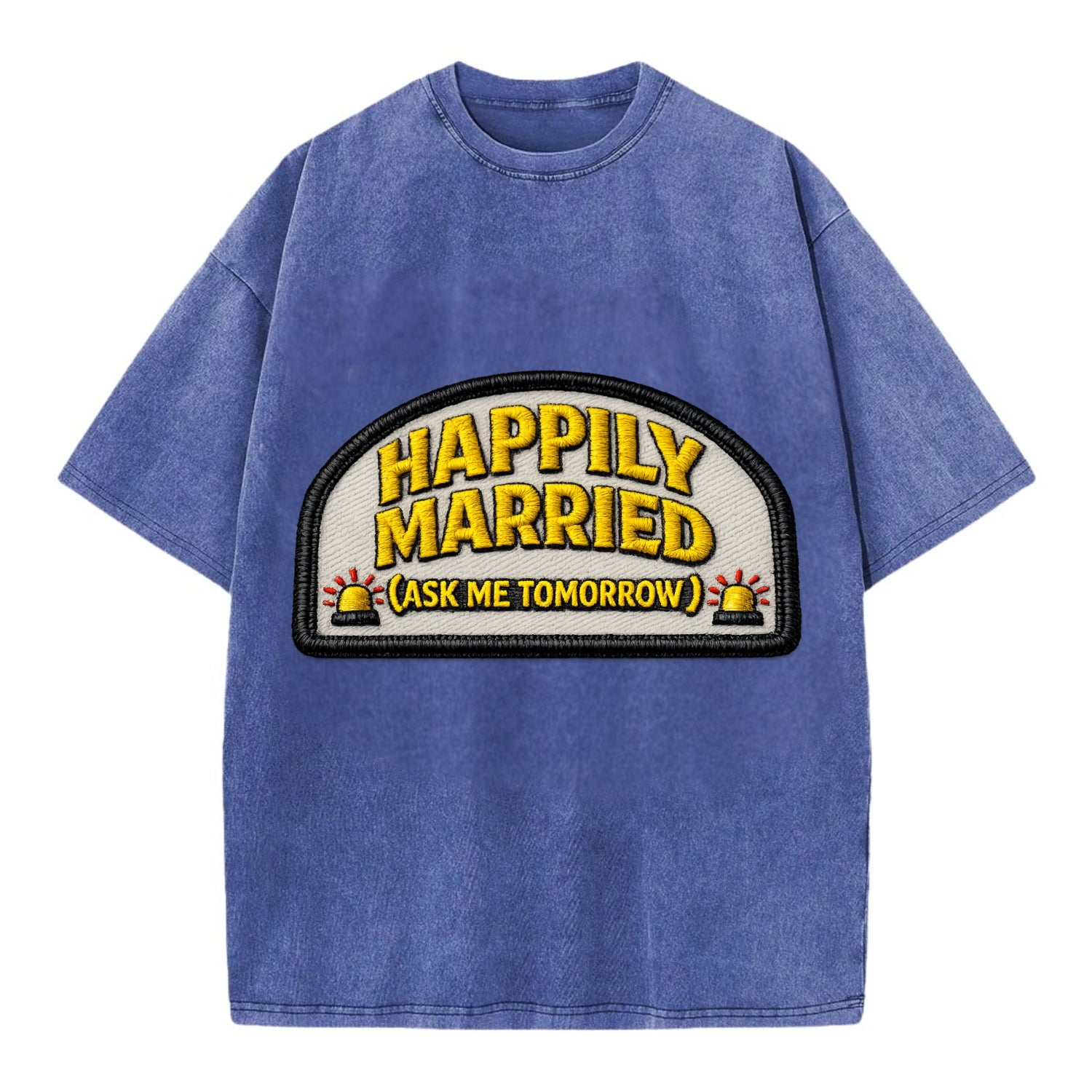 HAPPILY MARRIED  - yellow ask tomorrow - yellow - marital flux - Vintage T-shirt - Blue