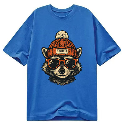 Toronto Raccoon wearing Toronto beanie with pom pom and wayfarer sunglasses - Classic T-shirt - Blue