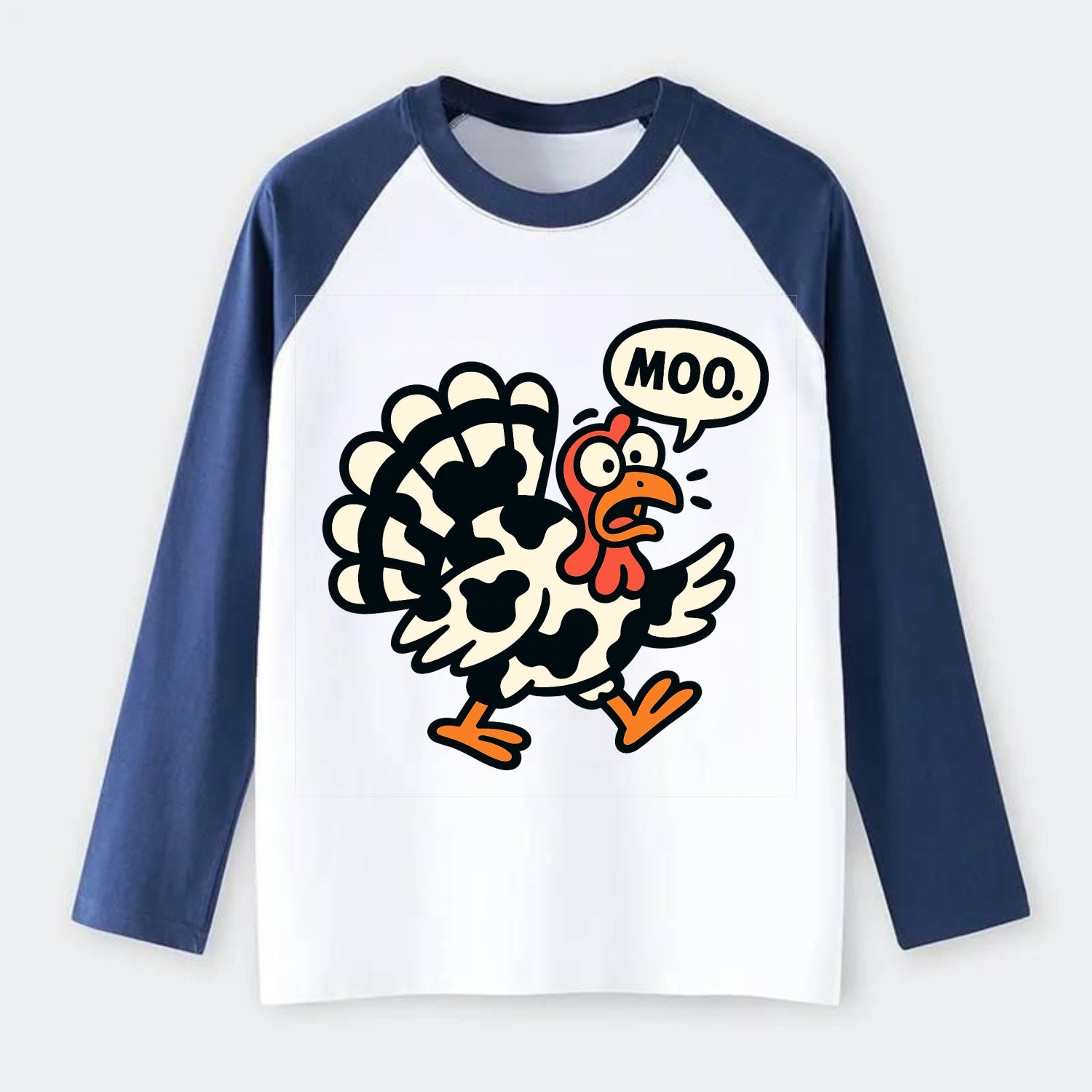 Mooing Turkey - Raglan Long Sleeve T-Shirt - Blue