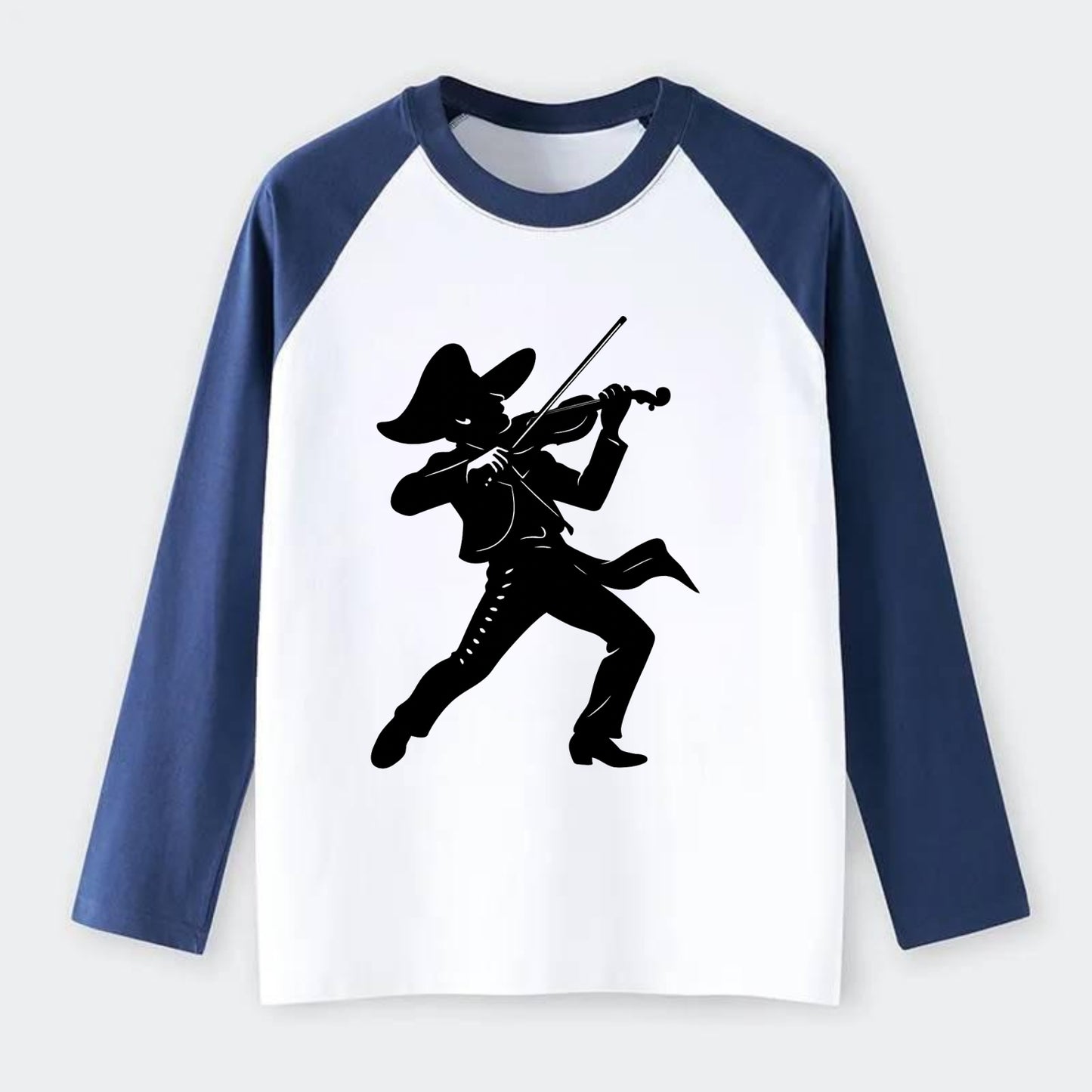 Mariachi violinist passionate performance - Raglan Long Sleeve T-Shirt - Blue