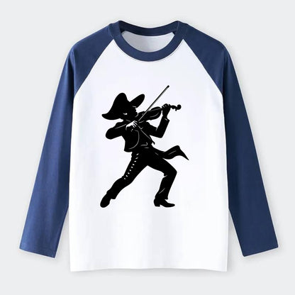 Mariachi violinist passionate performance - Raglan Long Sleeve T-Shirt - Blue