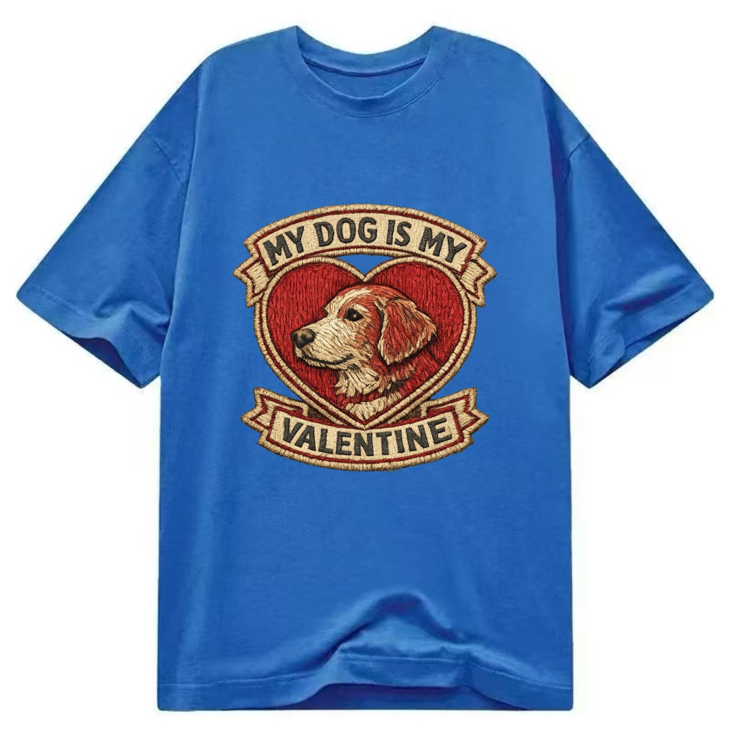 MY DOG IS MY VALENTINE - heart with dog in red , single pet owner - Classic T-shirt - Blue