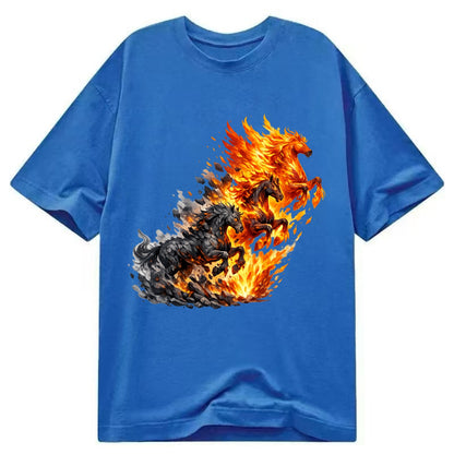 INFERNO STALLION | Horse made entirely of living flames | Blazing mane and tail | - Classic T-shirt - Blue