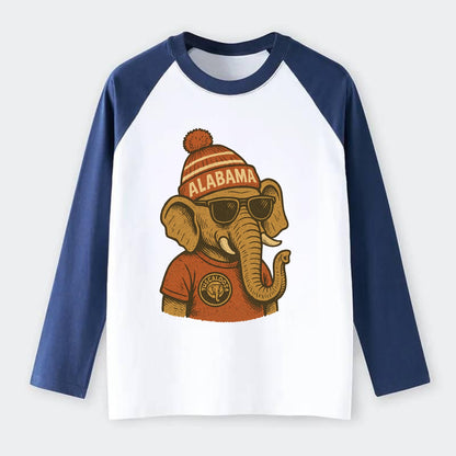 Tuscaloosa Crimson Elephant wearing Alab - Raglan Long Sleeve T-Shirt - Blue
