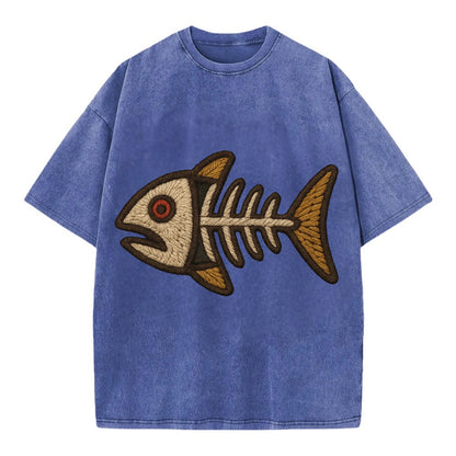 Fish Skeleton  - Vintage T-shirt - Blue