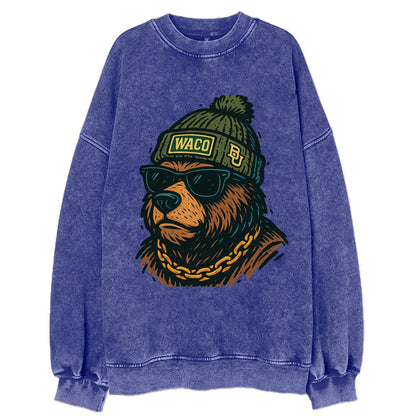 Waco Bear wearing Baylor beanie with BU patch - Vintage Sweatshirt - Blue