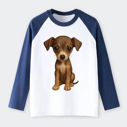Baby Italian Greyhound Puppy - sleek tiny body, long legs, gentle - Raglan Long Sleeve T-Shirt - Blue
