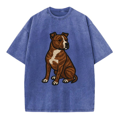 American Staffordshire Terrier - Brindle embroidered pose - Vintage T-shirt - Blue