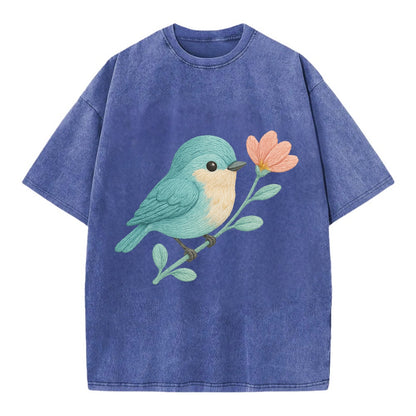 Aqua Chickadee - Vintage T-shirt - Blue