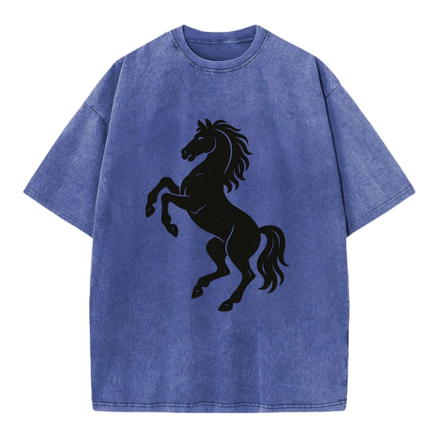Stallion rearing on hind legs - Vintage T-shirt - Blue
