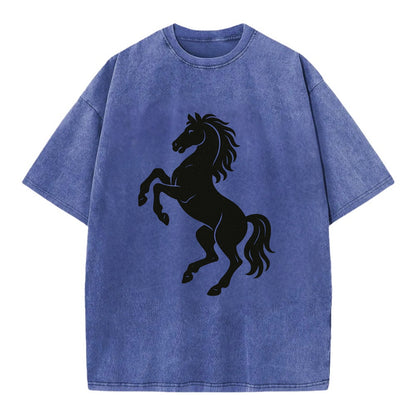 Stallion rearing on hind legs - Vintage T-shirt - Blue