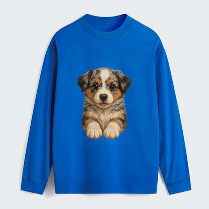 Baby Australian Shepherd Puppy - merle coat, bright eyes, fluffy, - Classic Long Sleeve Shirt - Blue