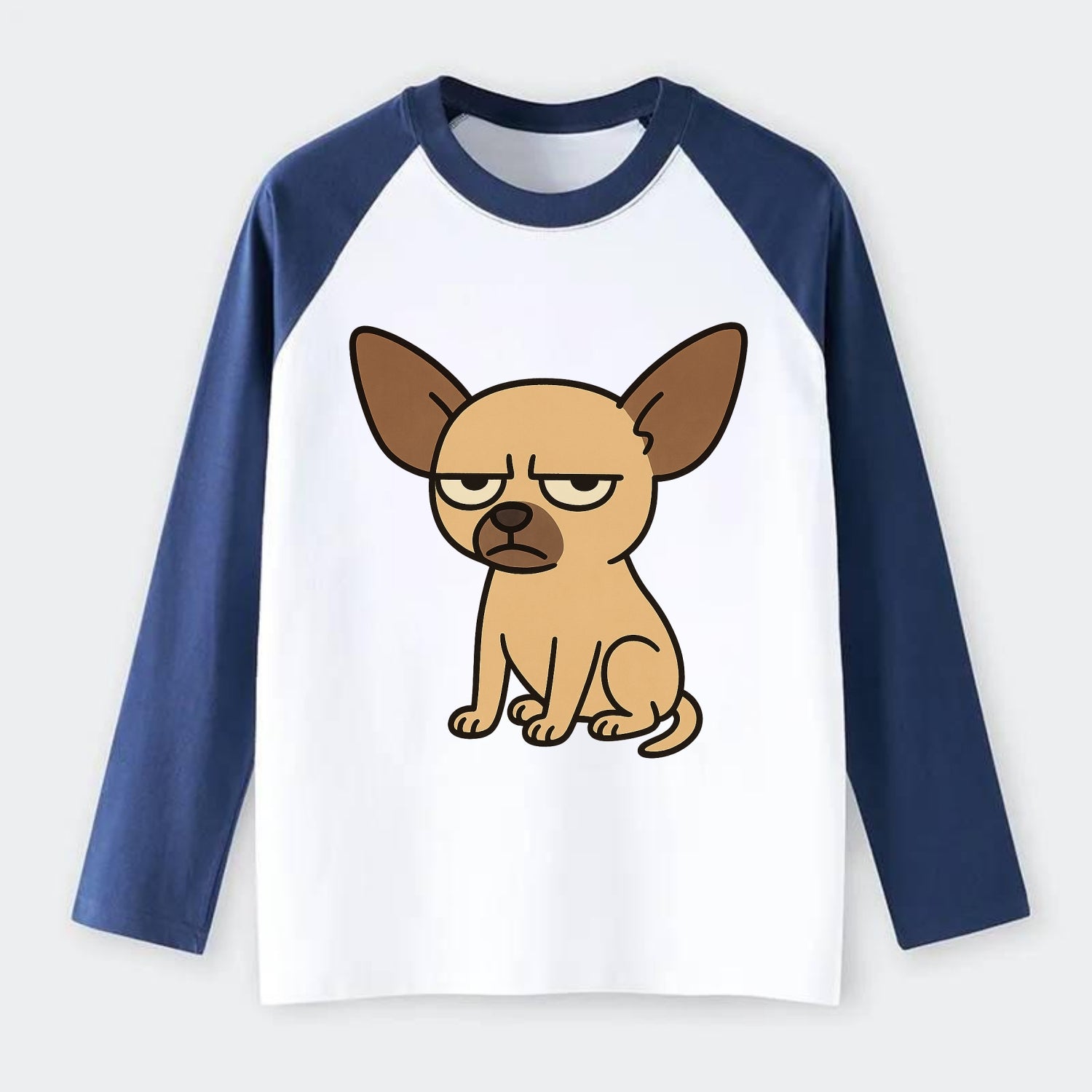 The Chihuahua Judging Silently - Raglan Long Sleeve T-Shirt - Blue