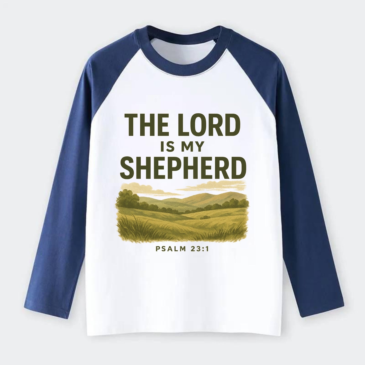 Psalm 23:1 Meadow - Raglan Long Sleeve T-Shirt - Blue