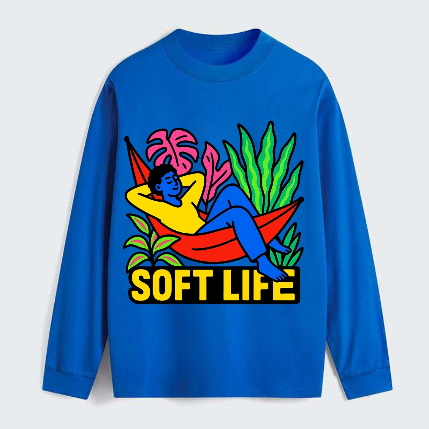Person relaxing in hammock with plants - "soft life" aesthetic, - Classic Long Sleeve Shirt - Blue
