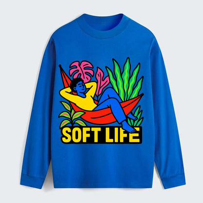 Person relaxing in hammock with plants - "soft life" aesthetic, - Classic Long Sleeve Shirt - Blue