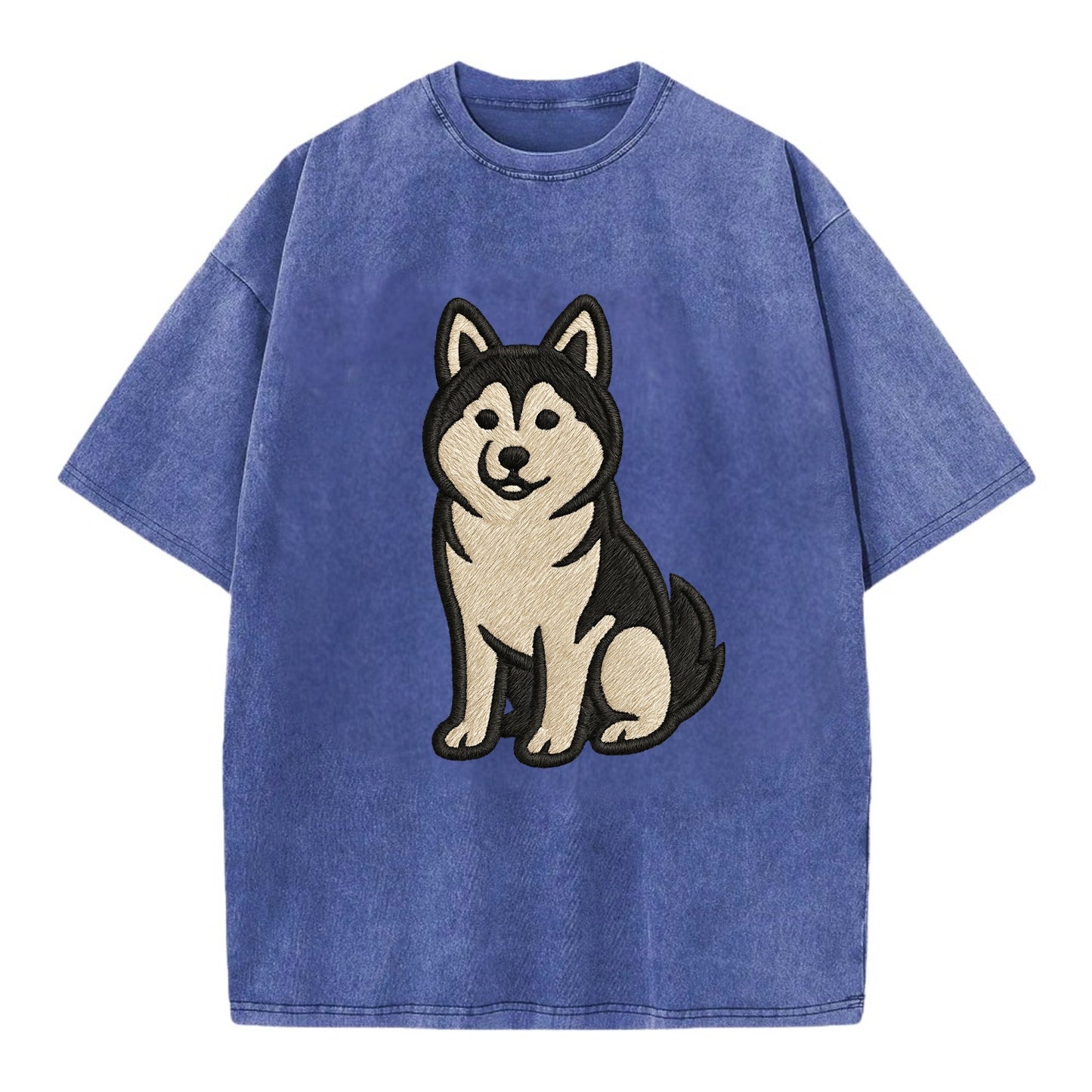 Pomsky - Pomeranian-Husky mix sitting po Vintage T-shirt - Blue